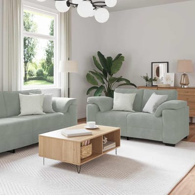 vidaXL - 2-delige - bankset - met - kussens - lichtgrijs - fluweel