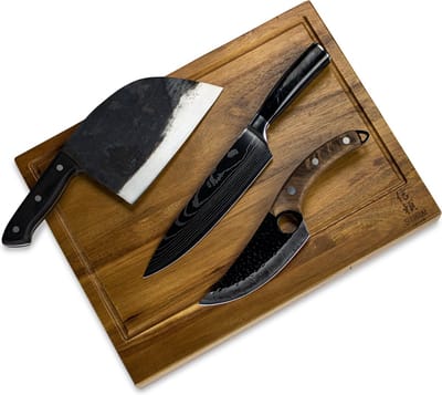Shinrai Knives Messenset met 3 Messen en Snijplank - Premium Kwaliteit - 3-delige Messenset - Ideaal voor Keuken & Koken