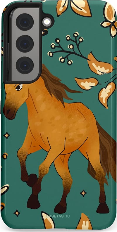 Casetastic Hoesje Geschikt voor Samsung S22 - Stijlvolle Beschermende Duo-layer Case - Groene bruine Paarden elegantie - Paris