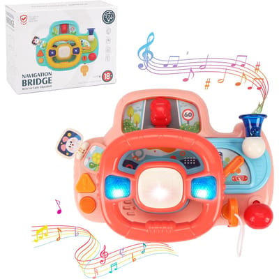Baby Elektrisch Stuurwiel Simulatie Rijden Vocale Speeltjes voor Autostoeltjes en Kinderwagens Educatief Speelgoed voor Peuters van 0-36 Maanden