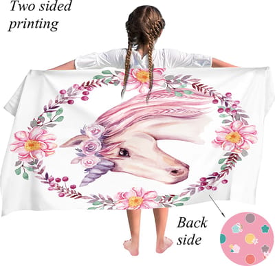 Ulticool Kinder Microvezel Handdoek - Unicorn Eenhoorn Bloemen - Sneldrogend Badhanddoek Strandlaken Kind Badlaken - 140 x 70 cm - voor Reizen Yoga Lichtgewicht Reishanddoek Microfiber Reis Gadgets Zwem Doek Accesoires - Meisje