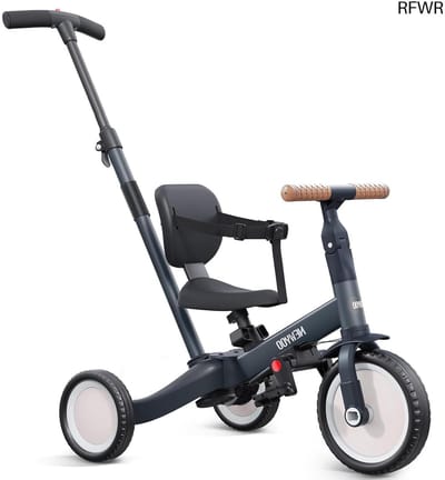 RFWR® 5-in-1 Driewieler en Loopfiets voor Kinderen van 1-3 Jaar - Verstelbare Duwstang en Pedalen - Donkergrijs