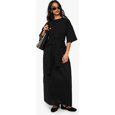 boohoo Dames Petite Jersey Katoenmix Smockjurk | Zwart | Maat: 32