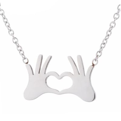 Fako Bijoux® - Ketting Met Hanger - Stainless Steel - RVS - Staal - Hartje Handen - Zilverkleurig