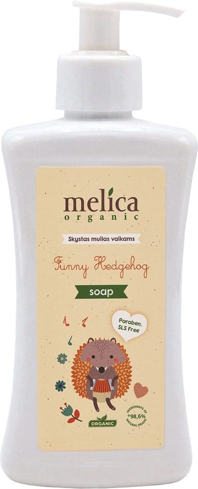 MELICA ORGANIC Biologisch 98,6% Natuurlijke VLOEIBARE ZEEP "FUNNY EGEL" voor kinderen zonder Parabenen, SLS, SLES met pompje 300ml