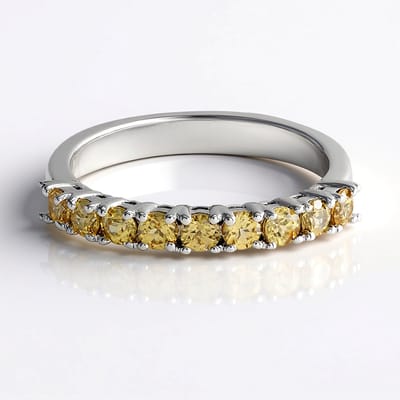 Cavill - Elegante Zilveren Ring - 925 Sterling Zilver Geplatineerd - 9 Gele Zirkonen (1,452 ct) Tanzania - Ronde Slijpvorm - Comfortabele Ring