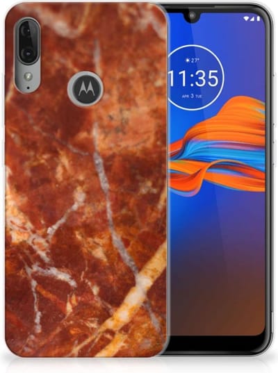TPU Hoesje voor Motorola Moto E6 Plus TPU Siliconen Hoesje Marmer Bruin