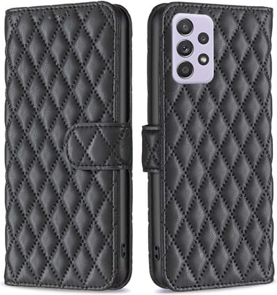 BINFEN Hoesje - Geschikt voor Samsung Galaxy A52 / A52s Hoesje - BINFEN Rhombus Book Case - Zwart