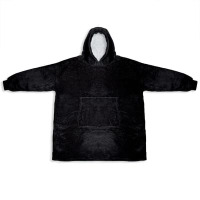 Intirilife Oversized Sherpa Hoodie Blanket in Zwart - 90 x 72 cm - Zachte warme trui met capuchon en grote zak voor dames en heren