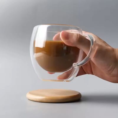 Glozini Dubbelwandig Koffieglas - 250ml - Set van 6 - Dubbelwandig Glas met Oor