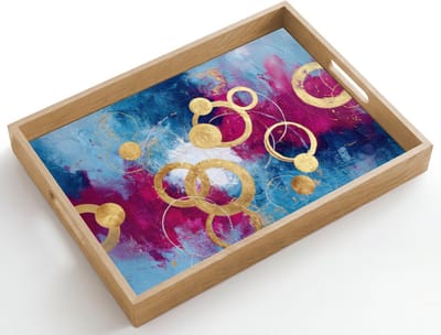 Dienblad hout 50x35 cm - Schootdienblad - Cirkels - Goud - Abstract - Borrelplank rechthoek - Plateau dienbladen