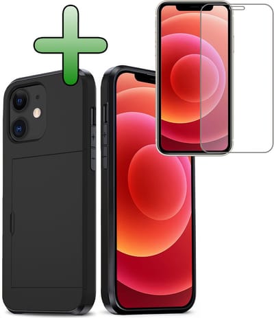 Hoes Geschikt voor iPhone 11 Hoesje Hard Case Met Pas Houder Met Screenprotector - Hoesje Geschikt voor iPhone 11 Hoes Shockproof Hard Cover Met Kaarthouder - Zwart
