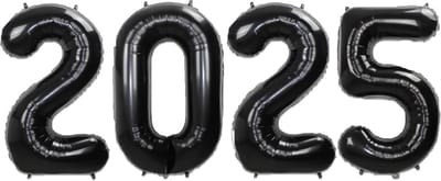 Folie Ballon Cijfer 2025 Oud En Nieuw Versiering Nieuw Jaar Feest Artikelen Happy New Year Decoratie Zwart - 70 cm