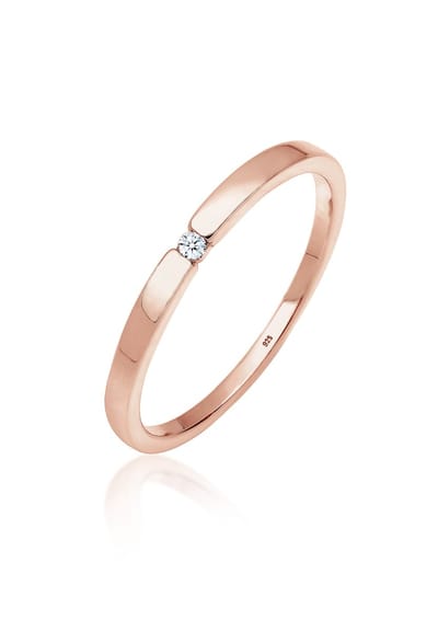 Elli PREMIUM - Ring - Dames Verlovingsring Klassiek met Diamant (0.015 ct.) in 925 Sterling Zilver Verguld - Dames