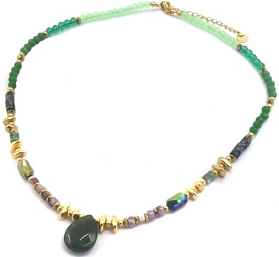 Ketting met Kralen - RVS - Lengte 40-46 cm - Groen