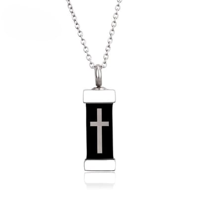 Quiges - RVS - Ashanger - Urn - Kruis - staaf - Met - Verstelbare - Ketting - 46 - 52cm - Asketting - As sieraad - SLSA037