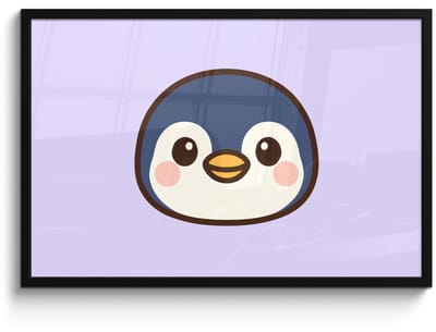 Poster in lijst - Fotolijst 90x60 cm - Posters - Pinguïn - Paars - Schattig - Posterlijst zwart - Decoratie - Wanddecoratie woonkamer - Muurdecoratie slaapkamer