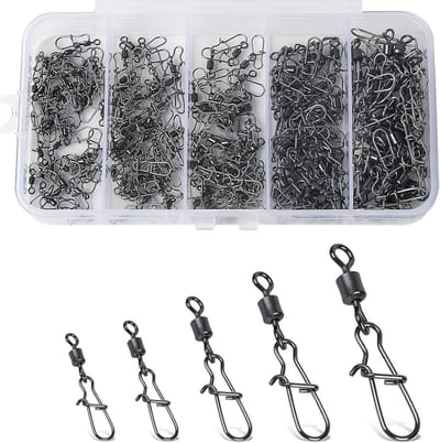 200 Stuks Rvs Vissenwervels met Karabijnhaak voor Vissen, Vissengerei, Aas en Accessoires, Maat 4#, 6#