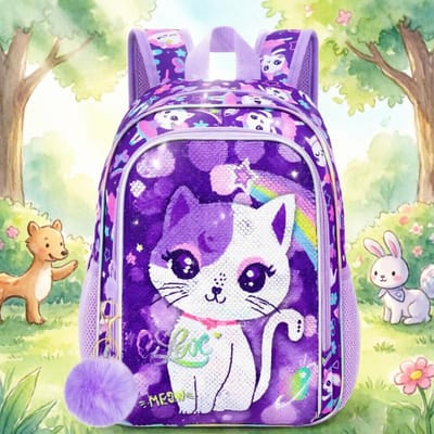 Meisjestoddler Rugzak met Katenthema – Waterbestendig, Versierd met Pailletten Boekentas voor Kleuters (13 inch), Geschikt voor de Kleuterschool purple