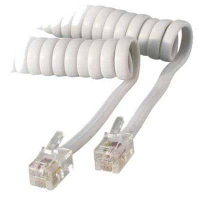 RJ10 telecom crossover spiraalkabel | wit | 4 meter