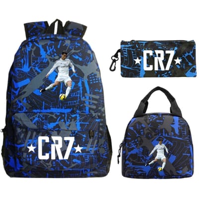 Cristiano Ronaldo Randproducten Cr7 Bedrukking Kinderrugzak Sterbedrukking Leerling Schooltas Lunchtas Etui Drie Delen Set No specifications