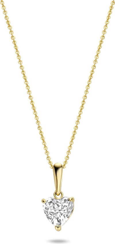New Bling 9NBG-0237 Gouden Ketting met Hangertje - Dames - Zirkonia - Hartje - 6 mm - Ankerschakel - 39 + 3 + 3 cm - 14 Karaat - Goud