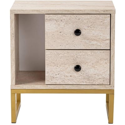 Asir - Nachttisch - Travertin & Goud - 45,2 x 29,5 x 50 cm