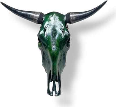 Stieren schedel metallic groen - dieren schedel - wand decoratie - cadeau voor hem