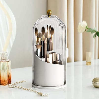 Praktische Organizer voor Make-upkwasten en Tandenborstels met Draaideksel, Doorzichtig en Ruimtebesparend voor Cosmetica en Accessoires