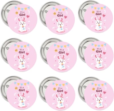9 Buttons It's a Girl Baby Rabbit - genderreveal - button - it's a girl - babyshower - geboorte - zwanger - konijn - rabbit
