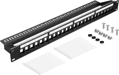Patchpaneel 24 Poort - Keystone Paneel - Netwerk Organiseren - Inclusief Montageset - 19 Inch Formaat - Zwart
