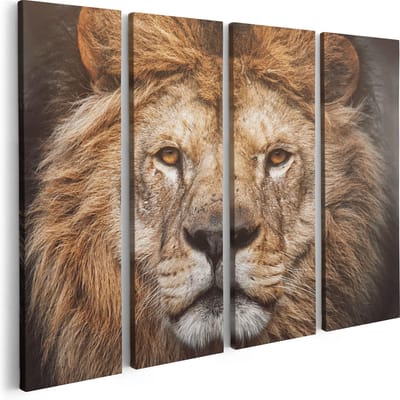 Artaza Canvas Schilderij Vierluik Leeuw - Leeuwenkop - Kleur - 80x60 - Foto Op Canvas - Canvas Print