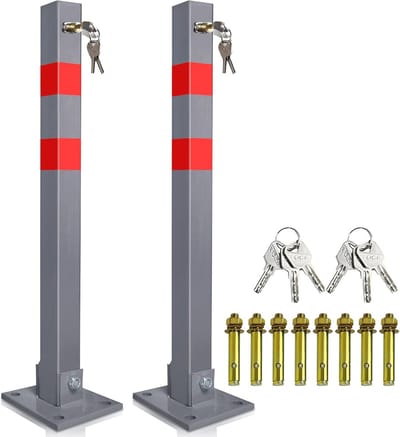Inklapbare parkeerpalen met waarschuwingsstrips - 2 stuks, ideaal voor parkeerplaatsbeveiliging