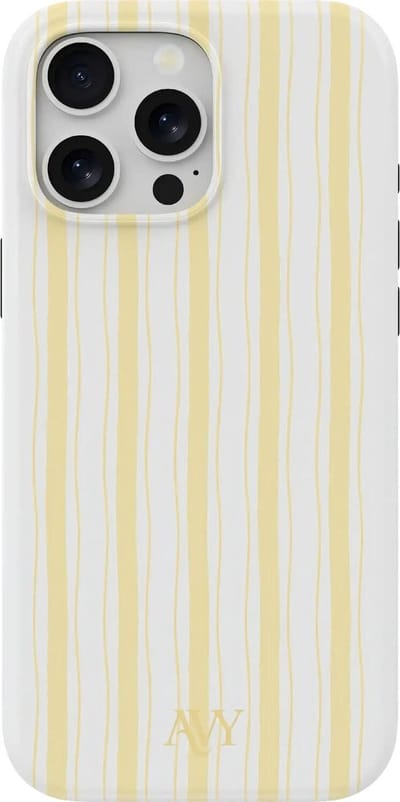 AVY Hoesje geschikt voor Apple iPhone 12 / 12 Pro | Sunset Coast | Strepen | Geel | Hard Shell Back Cover | Compatibel met MagSafe & Qi2