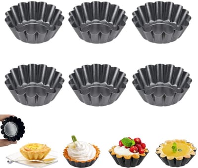 6 stuks - Verdikte eierpasteivorm - Chrysantenvormige cakevorm - Chrysantenbeker eierpasteivorm - Zwart - Eierpasteivorm - Mini-taartvorm met antiaanbaklaag - Mini-taartvorm met groeven - kleine gecanneleerde taartvorm/vormpjes om te bakken