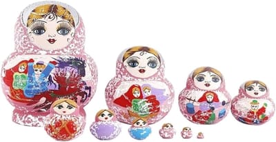Nesting Dolls - Babushka Poppen - Huis Decoratie - Natuurlijk Lindehout - Set van 10 - Multicolor
