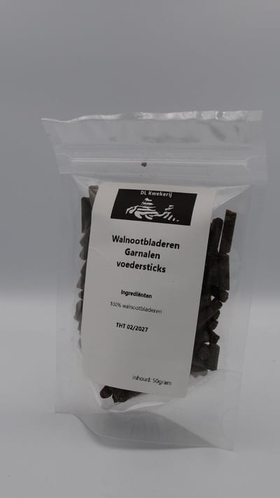 Walnootbladeren voedersticks - 50 gram - garnalen voeding - DL Kwekerij