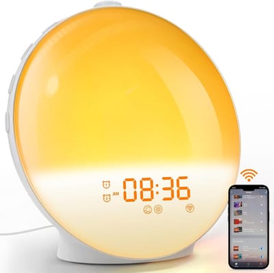 Wekker - Analoge zonsopgangwekker - FM-radio - met weklicht - Slimme app-bediening - Analoge zonsondergang slaapmuziek - Dubbele wekker - Geschikt voor kinderen en volwassenen - Ideaal cadeau voor slaapkamer en kantoor