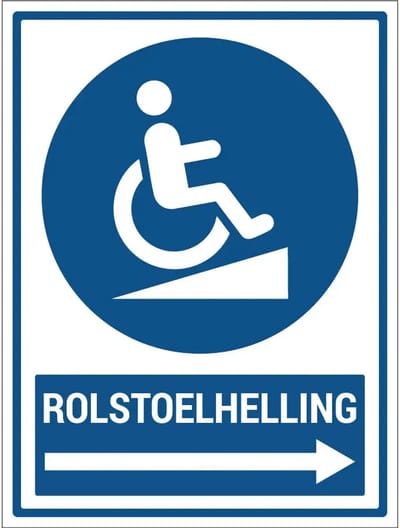 Rolstoelhelling rechts bord met tekst | gecoat dibond materiaal | 20 x 15 cm