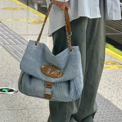 Hoge Kwaliteit Zwerftas Dames Nylon Stof Enkele Schouder Tote Tas met Crossbody Kettingtas blauw