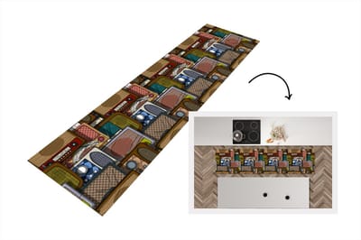 Keukenloper - Loper keuken - Tieners - Radio - Patronen - Retro - 200x50 cm - Keukenloper vinyl