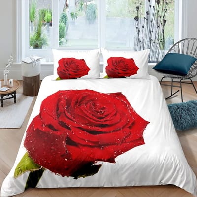 Rode Roos Dekbedovertrek Set Roos Bloemenprint Beddengoed Set Romantische Frisse Stijl King Size Dekbedovertrek met Kussenslopen voor Geliefden 140x210cm 2pcs
