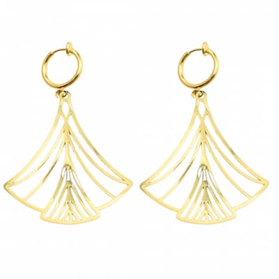 Klem oorbellen - goudkleurig - waaier - geen gaatje- Charme Bijoux