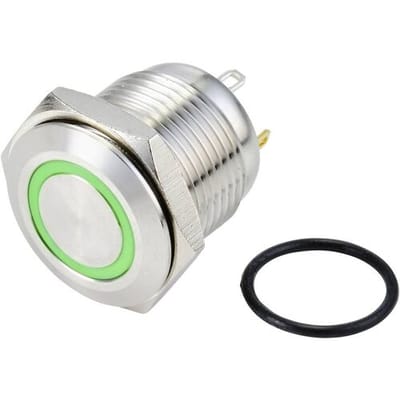 TRU COMPONENTS TC-10090916 GQ16F-10E/J/G/24V/S Vandalismebestendige druktoets 48 V/DC 2 A 1x uit/(aan) Moment Groen IP65 1 stuk(s)