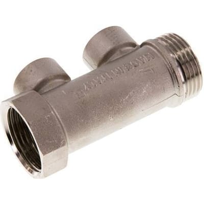 G 1'' x 2xG 1/2'' F/M/F Vernikkeld Messing Verdeelstang 10 Bar - FLM-FMF-BN-100G-012G-2M