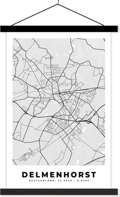 Posterhanger incl. Poster 40x60 cm - Schoolplaat - Delmenhorst - Kaart - Stadskaart - Duitsland - Plattegrond - Textielposter - Zwarte latten - Stadskaart