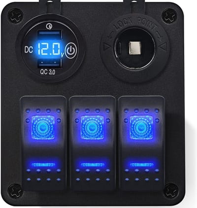 ProRide Schakelpaneel 12V voor Auto/Boot - USB Lader 2 poorten met Sigaretten stopcontact - QC3.0 - 3 schakelaars