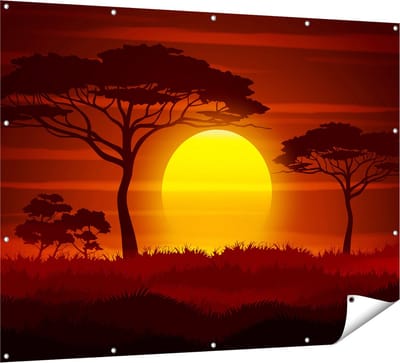 Gards Tuinposter Zonsondergang in de Savanne - Abstract - 160x120 cm - Tuindoek - Tuindecoratie - Wanddecoratie buiten - Tuinschilderij