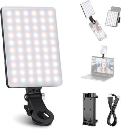 Selfielamp- Inclusief clip voor mobiele telefoon- 60 LED's - 3 verlichtingsmodi - Draagbare clip-on lamp voor telefoons en computers - USB-oplaadbaar - Compact en lichtgewicht - Perfect voor selfies en onlinevergaderingen - Gelijkmatige verlichting