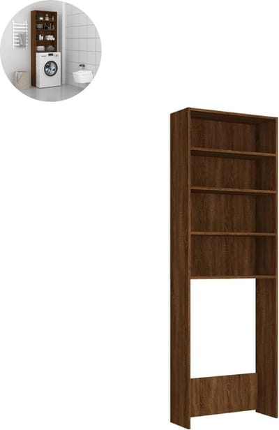 Wasmachine ombouw - Kast - Opbouwmeubel - Verhoger - Wasmachine meubel - Opbergkast - Hout - Bruin Eiken